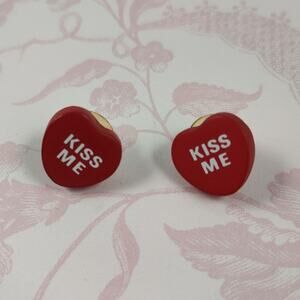 Valentines Day Conversation Candy Red Heart KISS ME Post Pierced Earrings